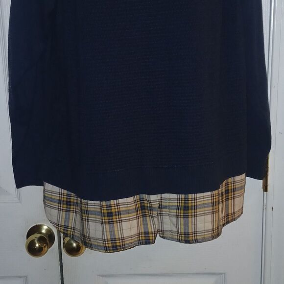 Cj Banks navy blue lightweight casual fall sweater with plaid hem Sz 1X NWOT - Picture 2 of 7